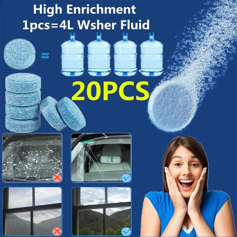 20pcs(1Pc=4L) Car Windshield Wiper Glass Washer Auto Solid Cleaner Compact Effervescent Tablets Window Repair Car Accessories