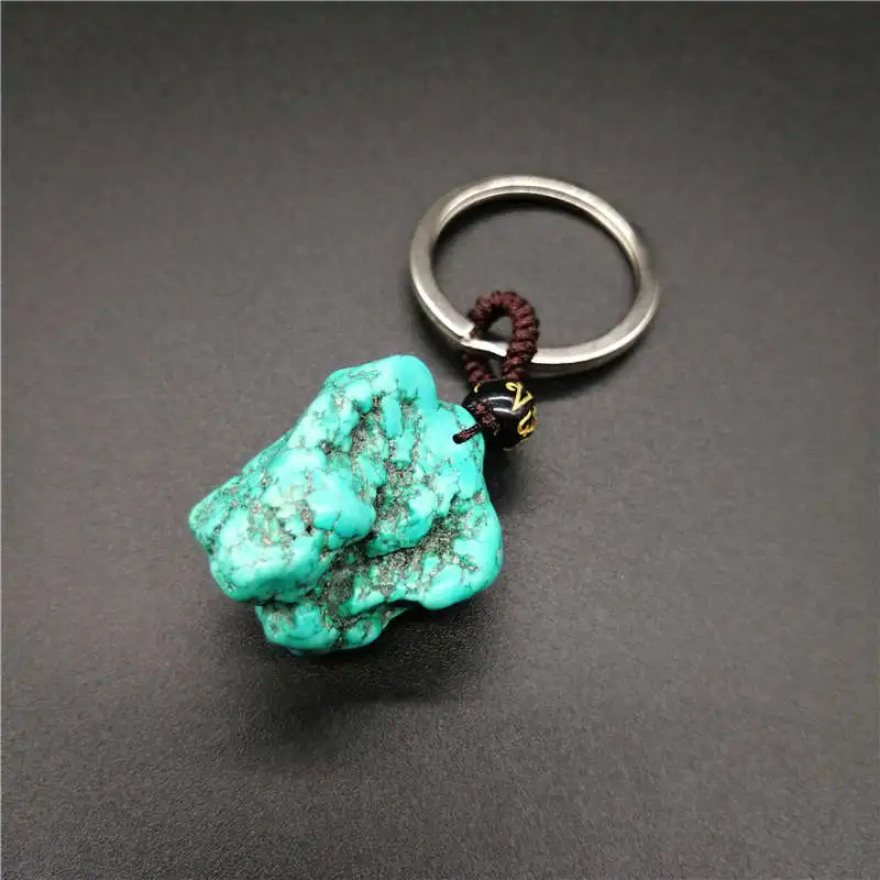 Drop shipping Pure natural turquoisependant  KeyChain ore energy stone KeyChain wholesale 1pcs