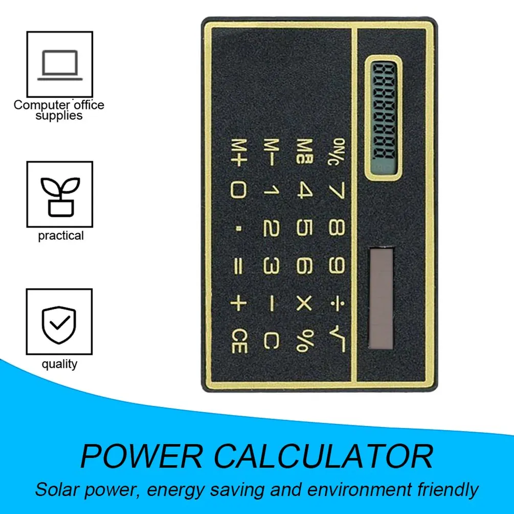Solar Calculator 8-Digit Ultra-Thin Solar Calculator with Touch Screen Credit Card Design Mini Credit Card Size Portable