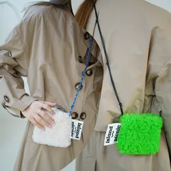 Island Picnic Soft Plush Tote Crossbody Bag Women Cartoon Lamb Hair Imitation Shoulder Purse