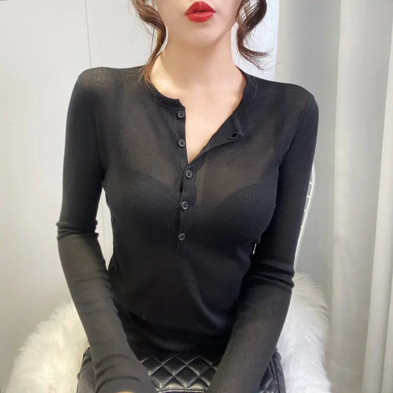 

Micro Penetration Thin Section Fashion Sexy Women's T Shirts Winter Clothing Tops Long Sleeve T-shirt Woman Tshirts Harajuku Y2k