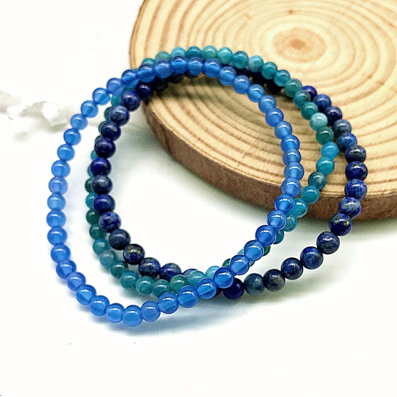 

Fashion Jewelry New Style 3/set Women Bracelet 4 mm Stone Bead Nature Sodanite apatite Blue Agate Hot Round Beads Bracelets