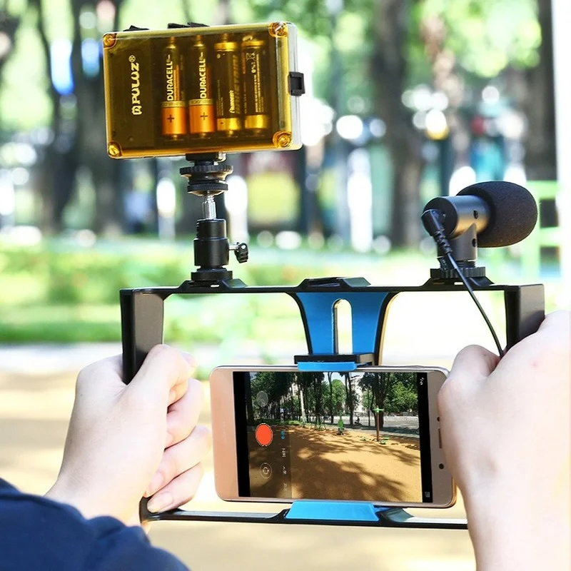 2 in 1 Live Broadcast Camera Handheld Camera Bracket Mobile Phone Recording Video Shooting Live Phone Cage with Microphone