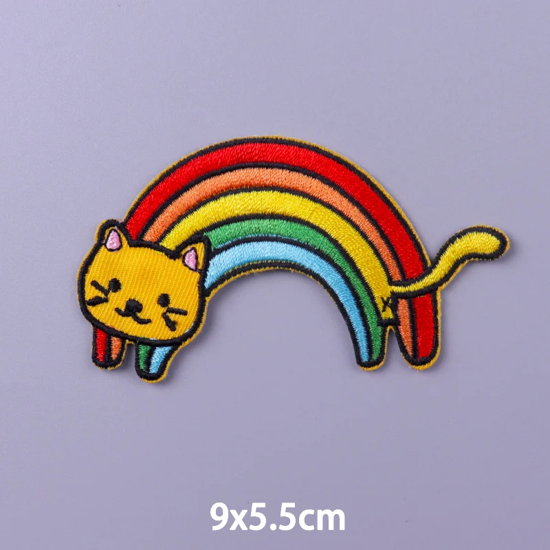 Cute Cartoon Rainbow Dinosaur Embroidery Patch Hippie Letters Animal Clothing Thermoadhesive Patches Cheap Badges DIY Applique