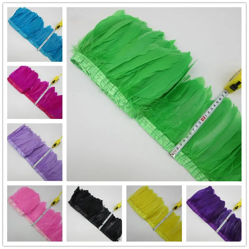 2 متر/وحدة أعلى الطبيعية أوزة ريشة تقليم هامش 15-20 سنتيمتر مصبوغ الأسود ريشة الشريط للحرف الشريط للتنورة DIY بها بنفسك ديكور