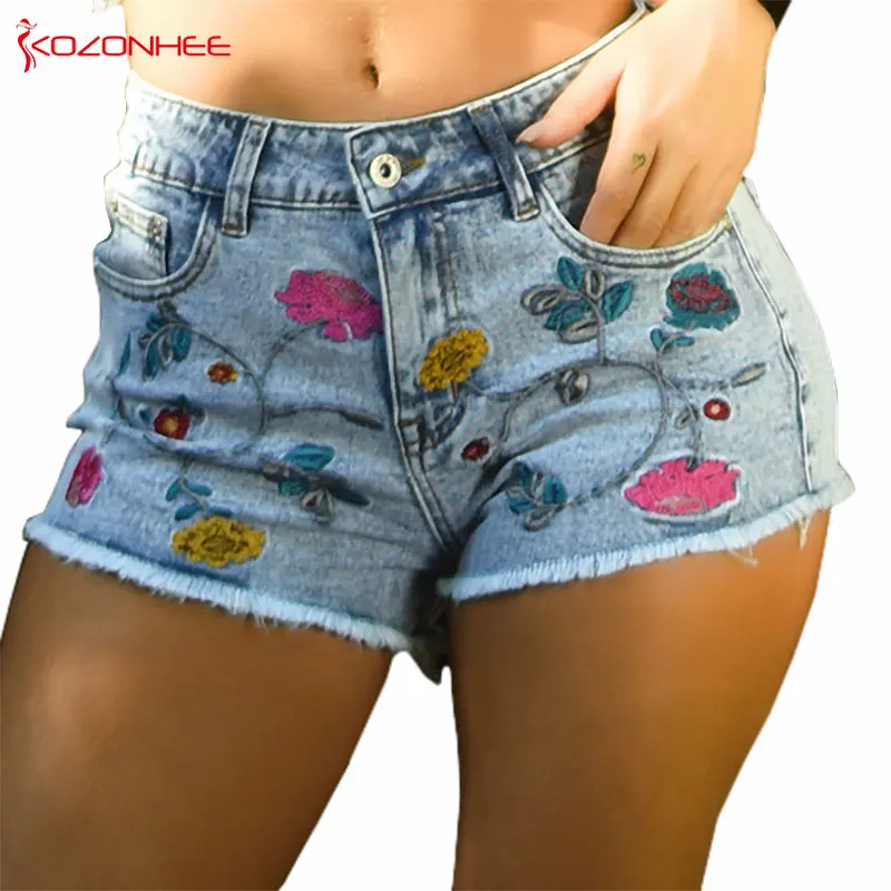 Fashion Embroidery Stretch  Women Denim Short Style Elasticity Denim Shorts Female Summer Shorts Jeans #75