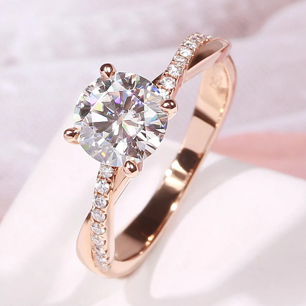 Thời Trang Cổ Điển Bling Đá Zircon AAA Kim Cương Đá Quý Cưới Cho Nữ, Nhẫn Nữ Hoa Hồng Màu Vàng Trang Sức Bijoux Bague Đảng Quà Tặng