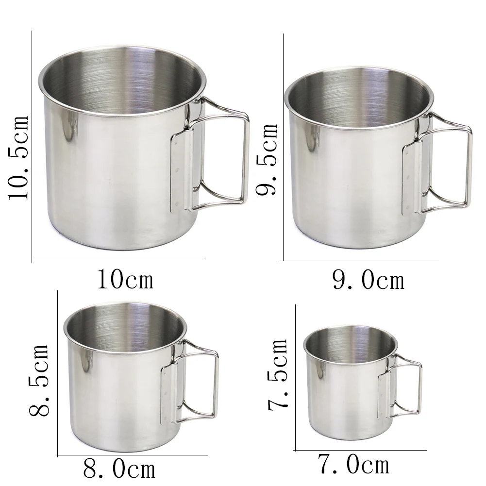 Stainless Steel Stackable Coffee Cups Set Camping Tableware Drinking Water Beer Cup Mugs Foldable Handles Outdoor Cookware 4Pcs