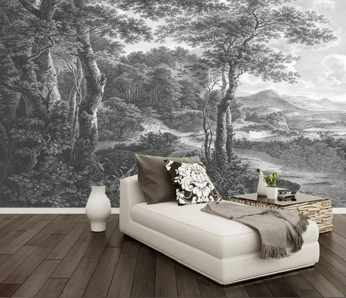 Custom wall paper mural modern minimalist black and white sketch abstract wood wallpapers TV background 3d interior decoration