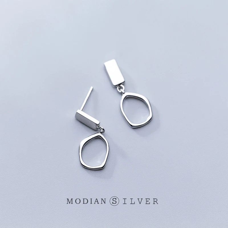 MODIAN Classic Irregular Oval Dangle Earring for Women Pure 925 Sterling Silver Simple Geometric Square Earring Fine Jewelry