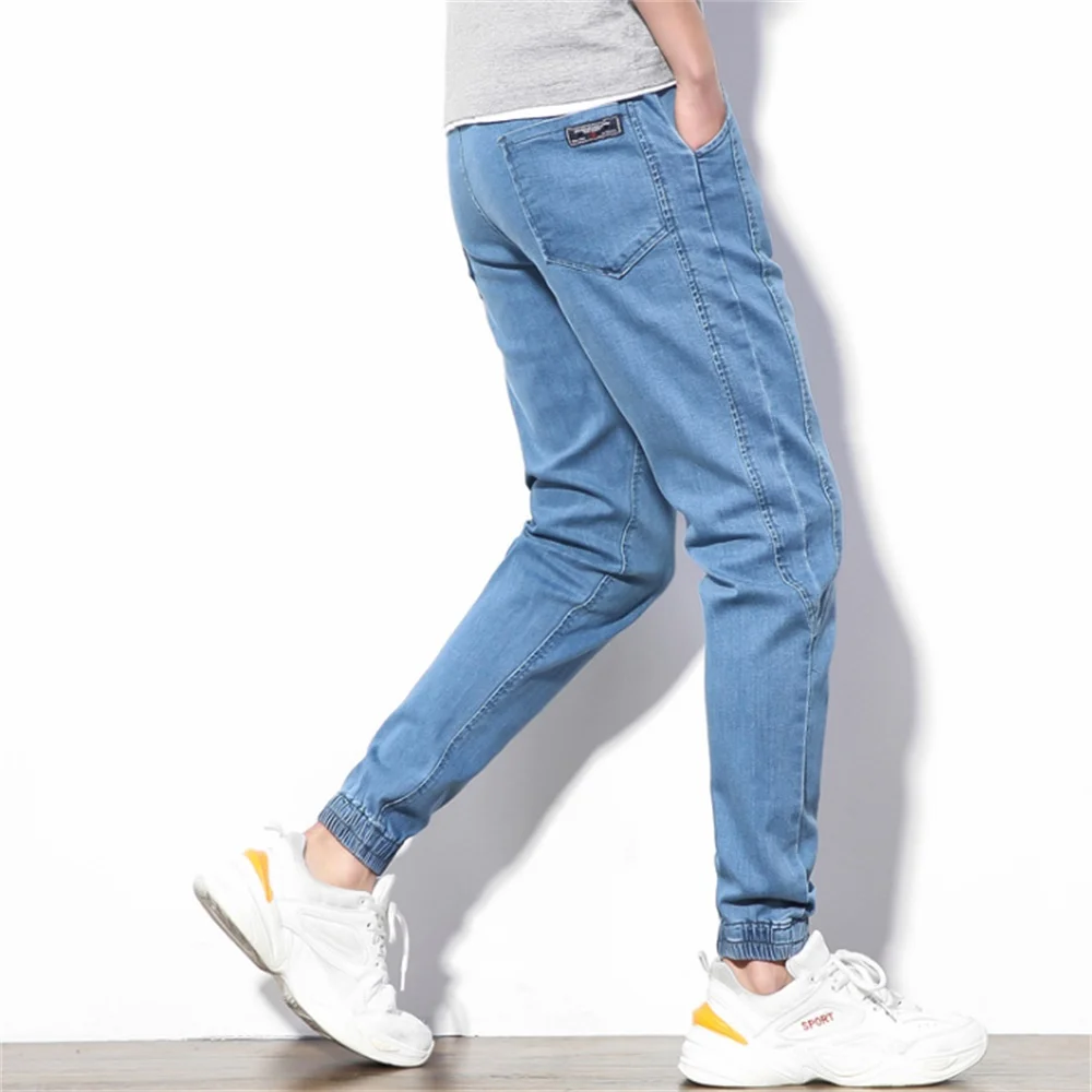 EH · MD® Drawstring Jeans Men's Elastic Belt Trousers Casual Trousers Soft Fabric Micro Chapter Pure Color Fashion Slim 2020 New