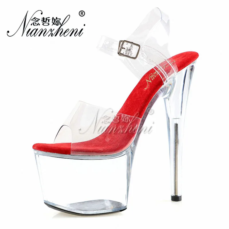 pole Dance style Clear Crystal 7 inches High heeled shoes 17CM women sexy high heels platform Clubbing Pole dancing Concise Show