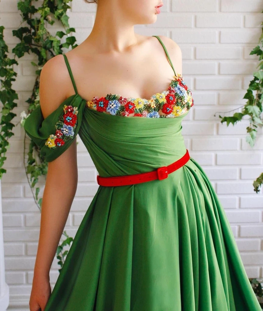 Verde marroquino muçulmano vestidos de noite a linha querida chiffon apliques longo luxo turquia dubai arábia saudita vestido de baile