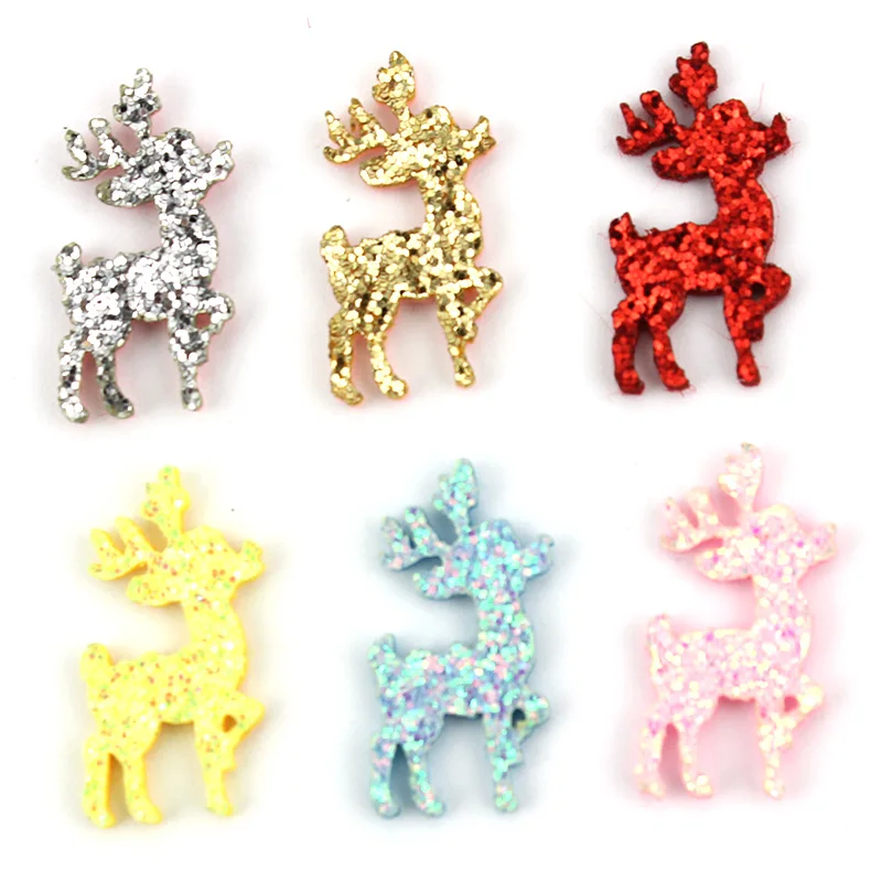 60Pcs 1.8*3.5cm Shiny Reindeer Appliques For Glitters Christmas Decor DIY Headwear Hairpin Ornaments Accessories