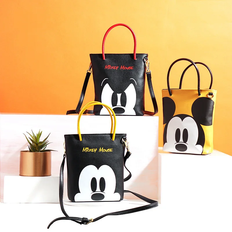 Disney Mickey Women Messenger Bag Females Bucket Bag PU Leather Crossbody Shoulder Bags Lady Handbag Girl Backpack Birthday Gift