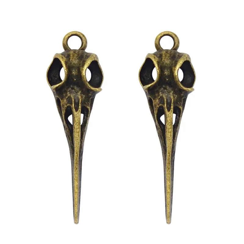 10Pcs Mix Alloy Animals Charms Skull Bird Head Pointed Mouth Pendant Handmade Hanging Crafts Vintage Jewelry Bronze Silver Color