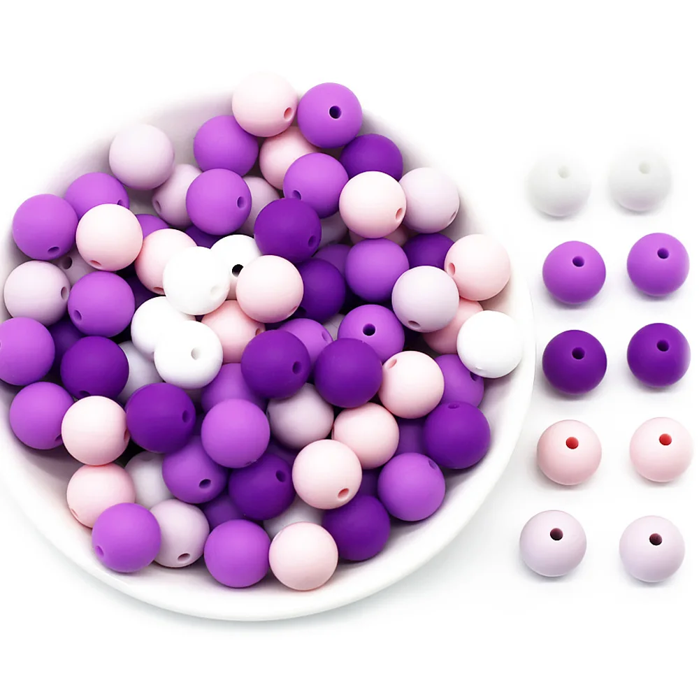 Cute-idea Silicone Beads Round Beads 12mm 10pcs Food Grade Silicone Teether DIY Pacifier Clips Beads Necklace Baby Teethers
