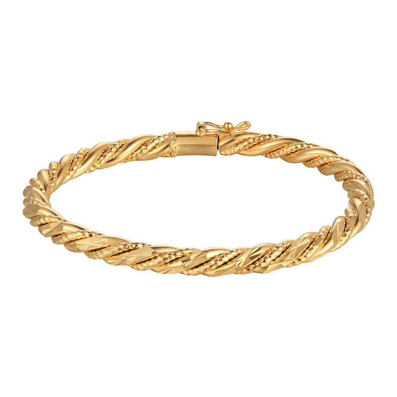 4 Style Women Yellow Gold Color Cuff Bracelets Fashion 5mm Bangle