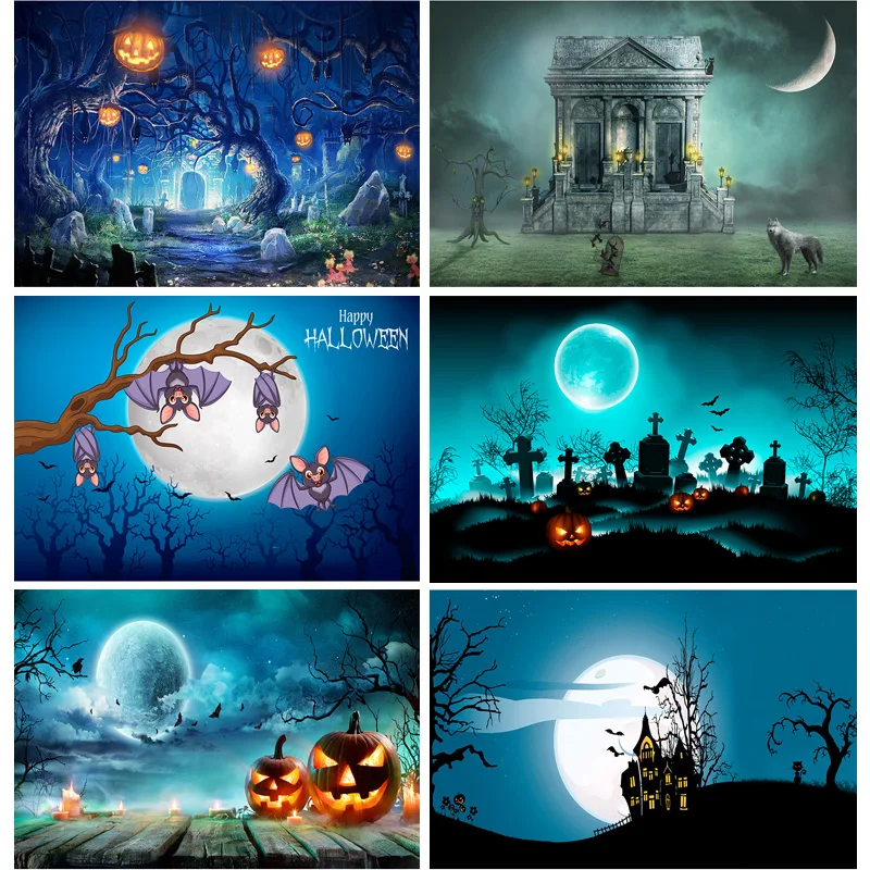 Halloween Backdrop Pumpkin Lantern Castle Forest Moon Tombstone Baby Photography Background For Photo Studio Props WS-15