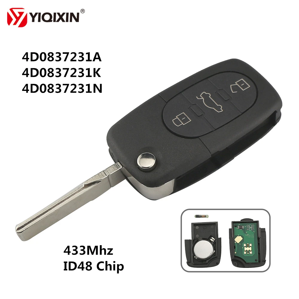 YIQIXIN 3 Button Flip Folding Remote Car Key For Audi 4D0837231A 4D0837231K 4D0837231N ID48 Chip For A3 A4 A6 A8 TT Old Models