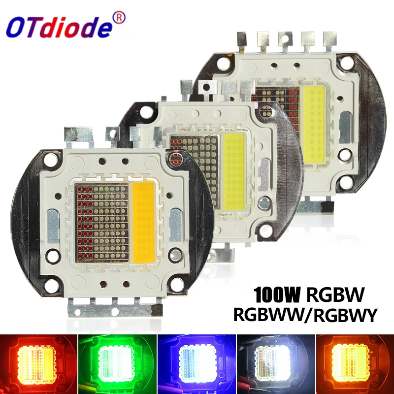 100ワットrgbw rgbww rgbwyハイパワーled 4または5チャンネルcob赤緑青黄アンバーランプ電球チップdiyステージ照明