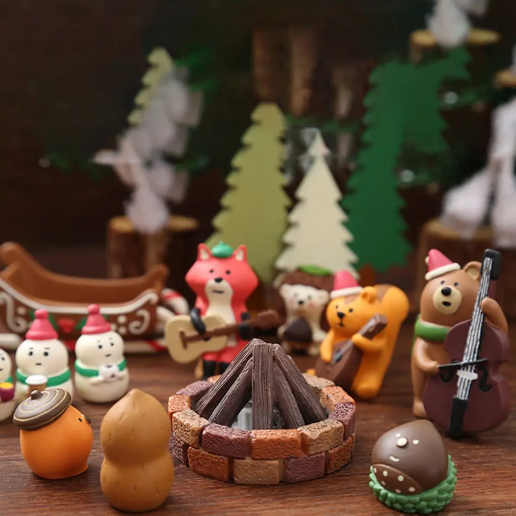 Boże narodzenie miniatury śnieg dekoracje figurki DIY miniaturowe postacie Mini żywica ozdoby świąteczne urodziny prezent dla dzieci