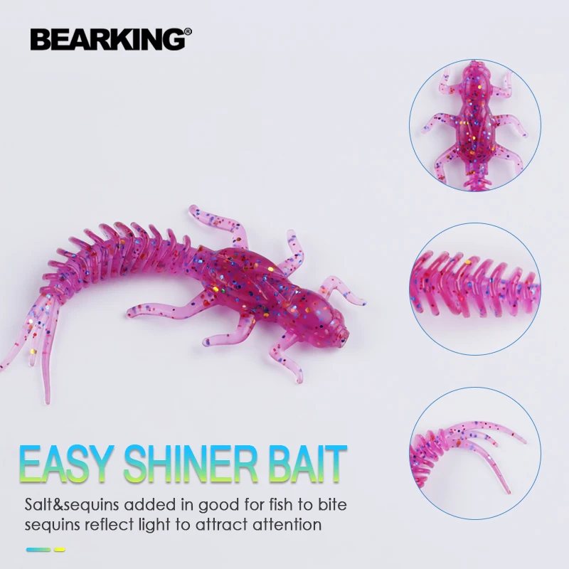 BEARKING New Hot Sale Larva 50mm 60mm Artificial Fishing Bait Silicone Perch Perch Plastic Bait Worm