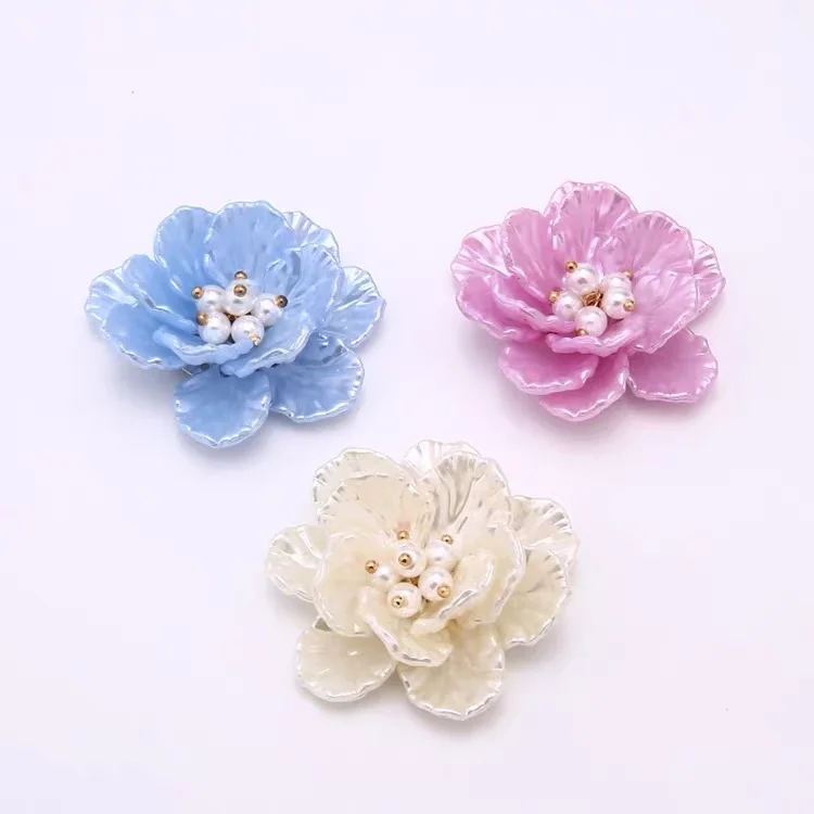 Date 30 pcs/lot 43mm couleur impression ABS pétale noyau dessin animé fleurs forme fleurs perles bijoux à bricoler soi-même vêtement/accessoire de cheveux