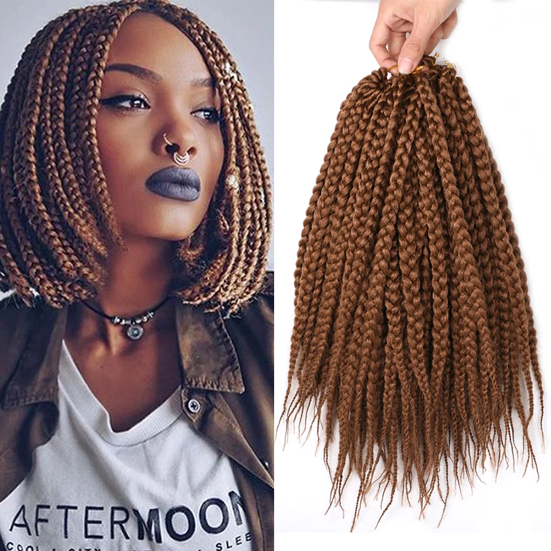 Mtmei Hair Black Brown Box Braids Hair Crochet Braids Cute Short Synthetic Braiding Hair Extensions For Women 12Strands/pack