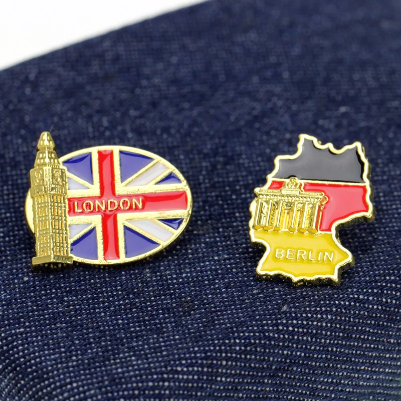 Pins New Germany Czech Luxembourg National Flag Logo Big Ben Building Metal Brooch Bag Decoration Badge