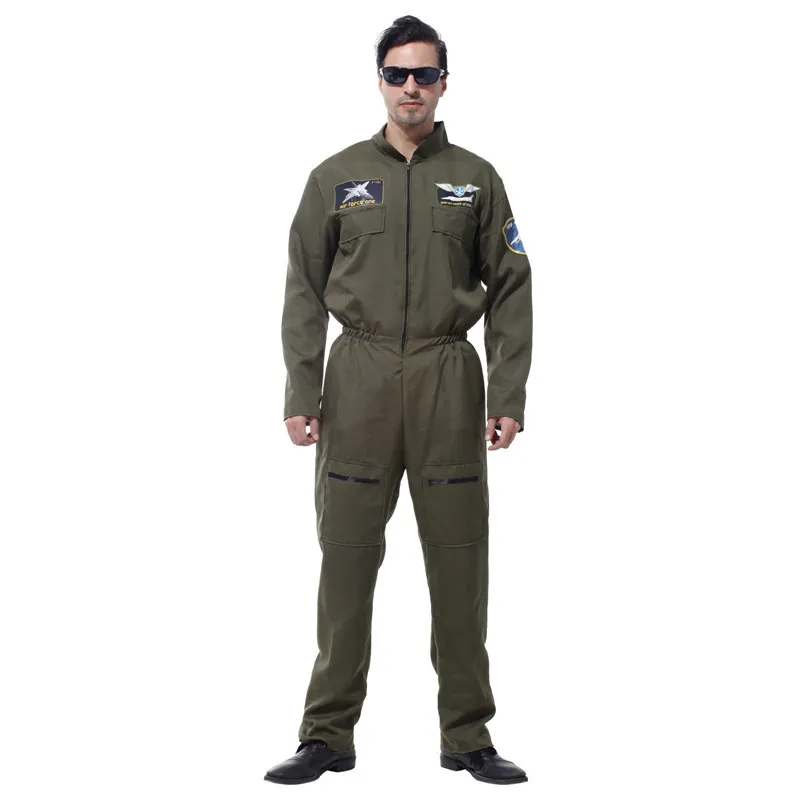 Adult Men Special Forces Hero Air Force Costume Military Uniform Pilot Airman Flight Suit Jumpsuit Halloween Carnival Outfit