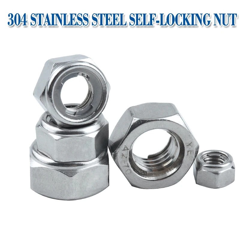 LUHUICHANG 5/10pcs 304 Stainless Steel Hex Hexagon Lock Nut for M4 M5 M6 M8 M10 Stainless Steel Metal Self-locking  Nut Locknut