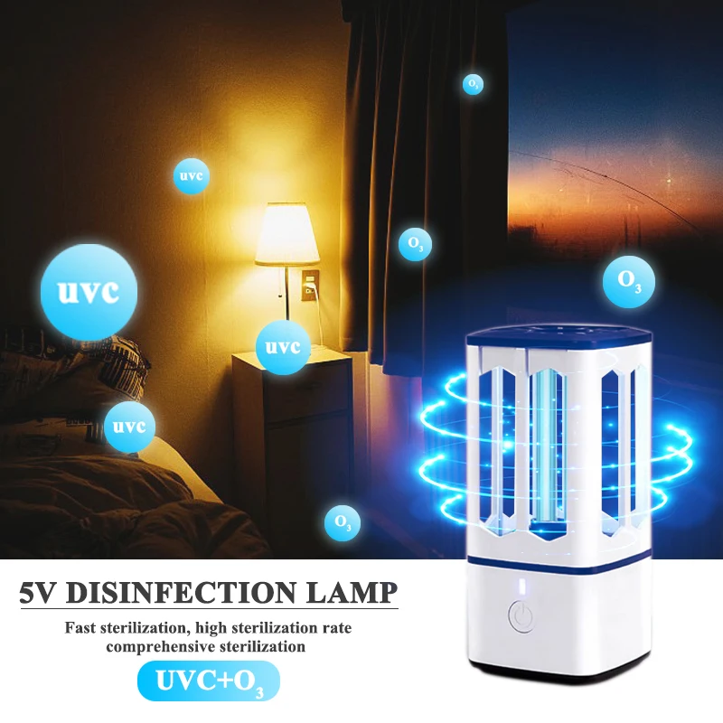 Portable UVC Lamp with UVC+Ozone  5V 1000mA USB Rechargeable Ultraviolet UV Light for Car Home and More