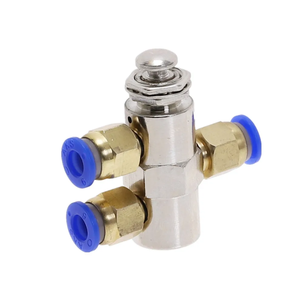 Exhaust valve 2 Position 5 Way ON/OFF M5 Thread Push button Switch TV-4P Air Pneumatic Mechanical Valve w Fiittings