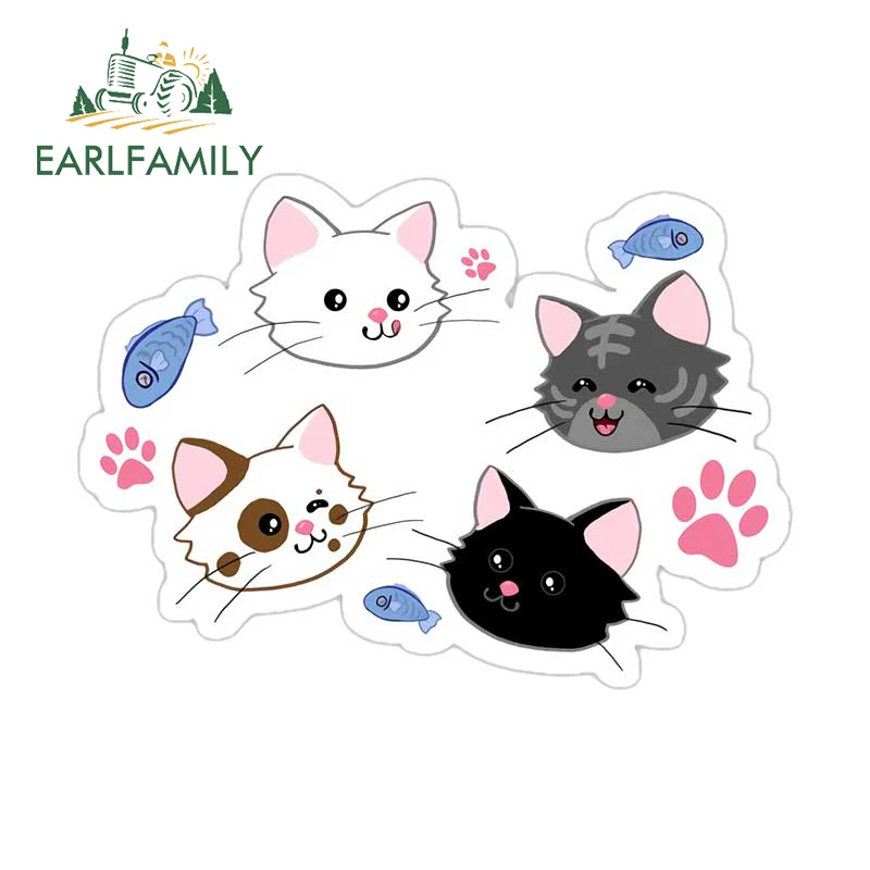 EARLFAMILY 13cm X 11.3cm for Cut Cat Circle Car Stickers Sunscreen Vinyl Decals Cartoon Scratch-Proof Laptop Bumper Decor