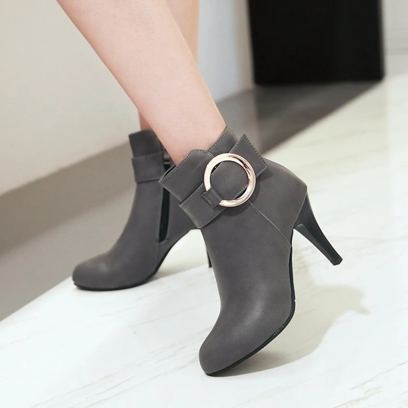 Sexy Women autumn winter ankle boots pointed toe zip High heels 9cm short boots wedding party Ladies shoes Plus size 31-43