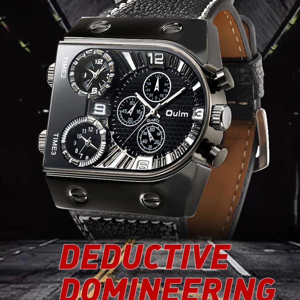 Kreative große Uhr Männer Multi Ziffer blätter Quarzuhr großes Gehäuse Leder armband Militärs port Armbanduhr männlich relogio maskulin