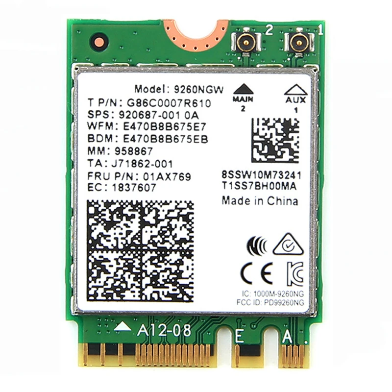 Kit Wifi PCIe x1 AC9260 9260NGW 1730Mbps pour carte Intel Wifi NGFF M.2 Bluetooth 5.0 MU-MIMO 1/802 ac/ax