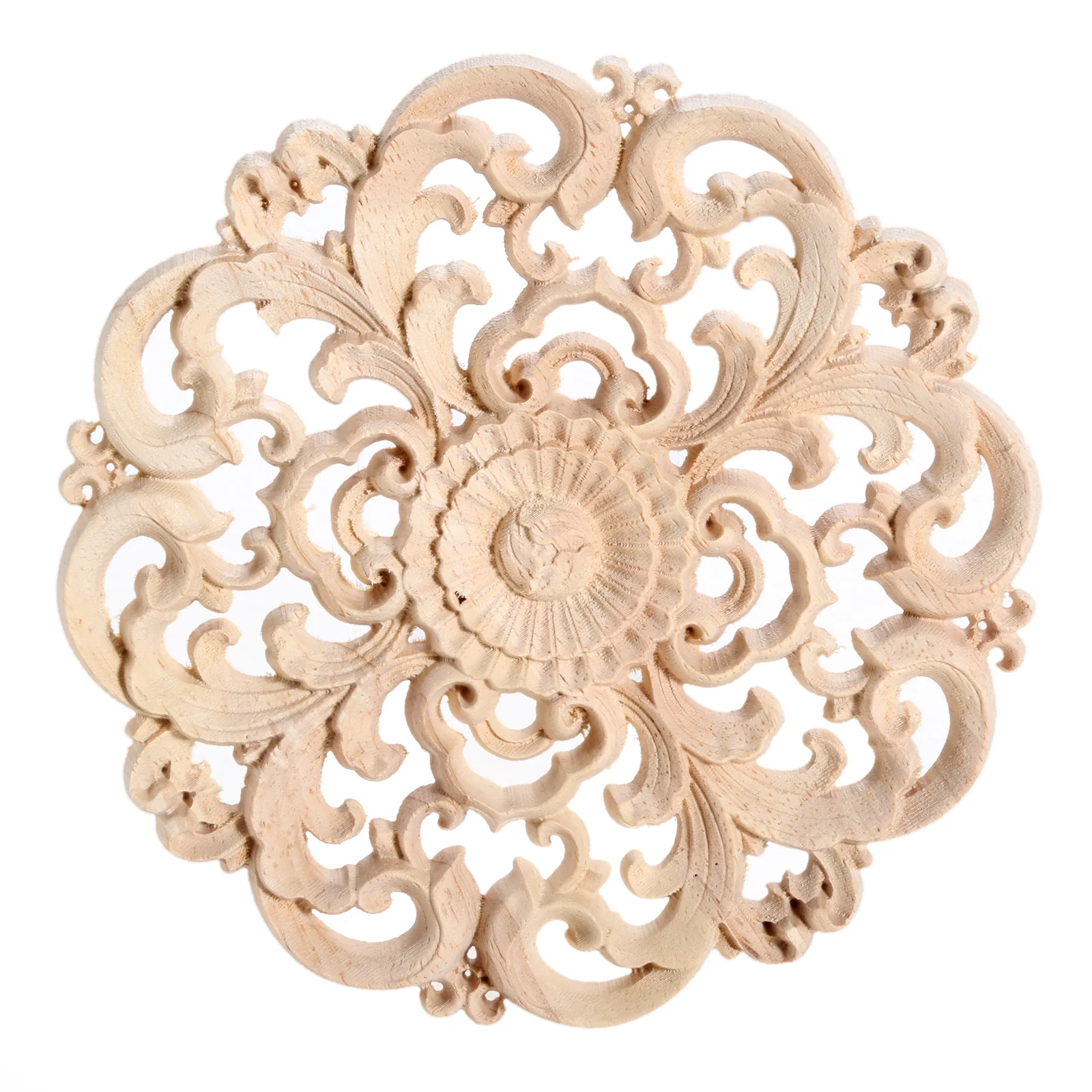 1pc 12/15cm Woodcarving Flower Decal Disc Door Heart Decor Round Unpainted Hollow Branch Furniture Onlay Classic European Style