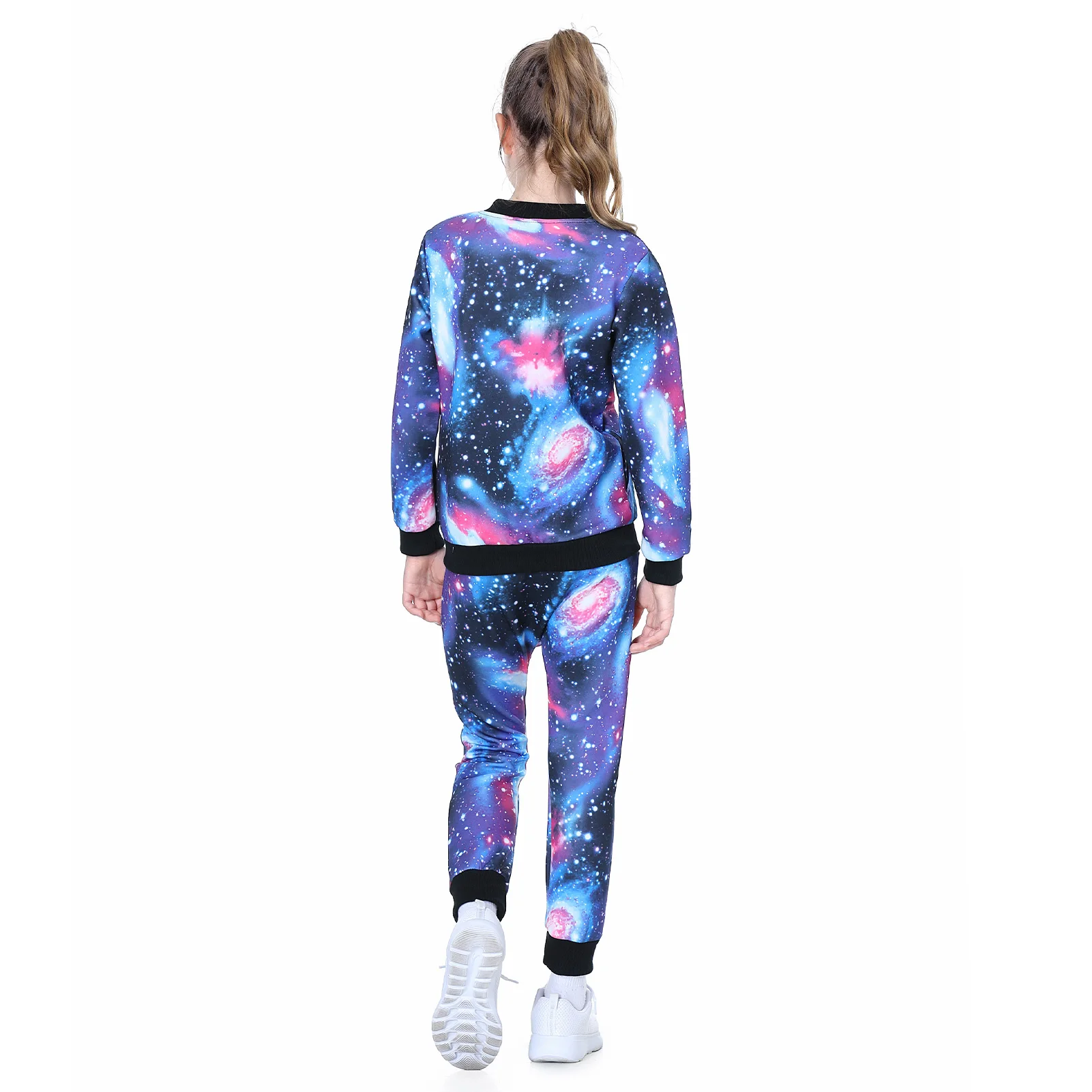 Two-Piece Girls Outfits,Casual Clothes Set,Autumn Tracksuits,Long Sleeve Outerwear with Zipper,Starry Sky Printed Trousers Coat