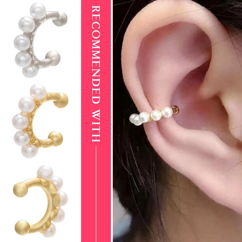 ZHUKOU 1piece 12x14mm pearl ear cuff Brass metal earring clips no pierced ear clips for women Lady Wedding Jewelry model:VE167