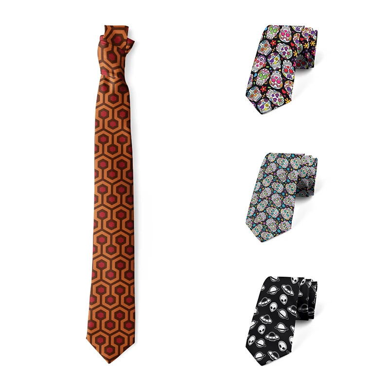 New Fashion Skull Men's Tie Shirt Suit Accessories Creative Geometric Lattice 8cm Wide Polyester High Quality Necktie Men Women