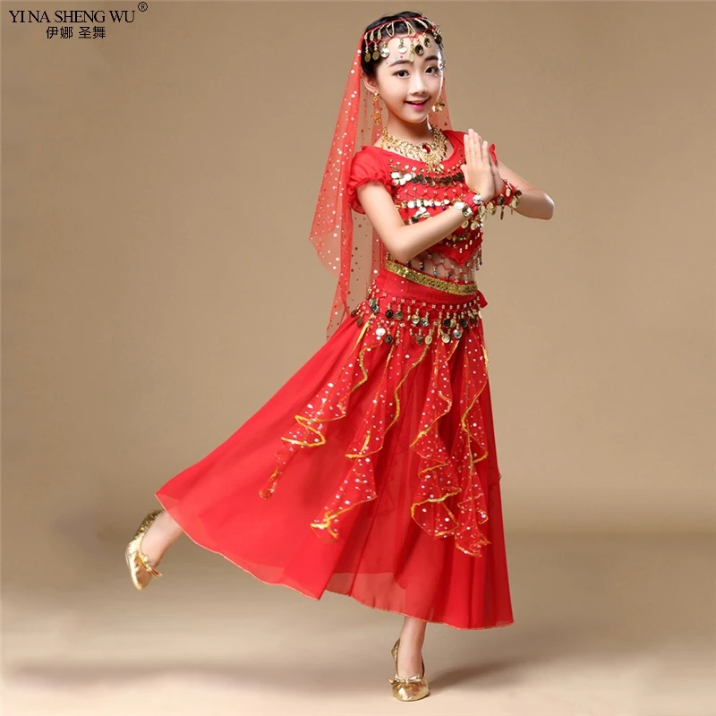 Trẻ Em Múa Bụng Trang Phục 2/7 Set Phương Đông Vũ Bé Gái Múa Bụng Ấn Độ Bụng Nhảy Dance Con Trẻ Em ấn Độ Bellydance