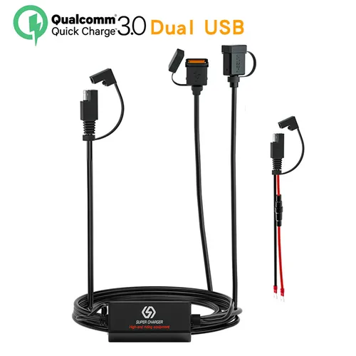 Imagen 2 del producto Cargador rápido USB para motocicleta, adaptador SAE a USB, enchufe de desconexión rápida, resistente al agua, 36W QC3.0, carga rápida 3,0, Chip inteligente incorporado
