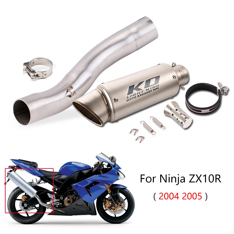 For Kawasaki Ninja ZX10R 2004 2005 Exhaust Pipe Motorcycle Middle Slip On 51mm Mufflers with DB Killer Escape Reserve Catalyst