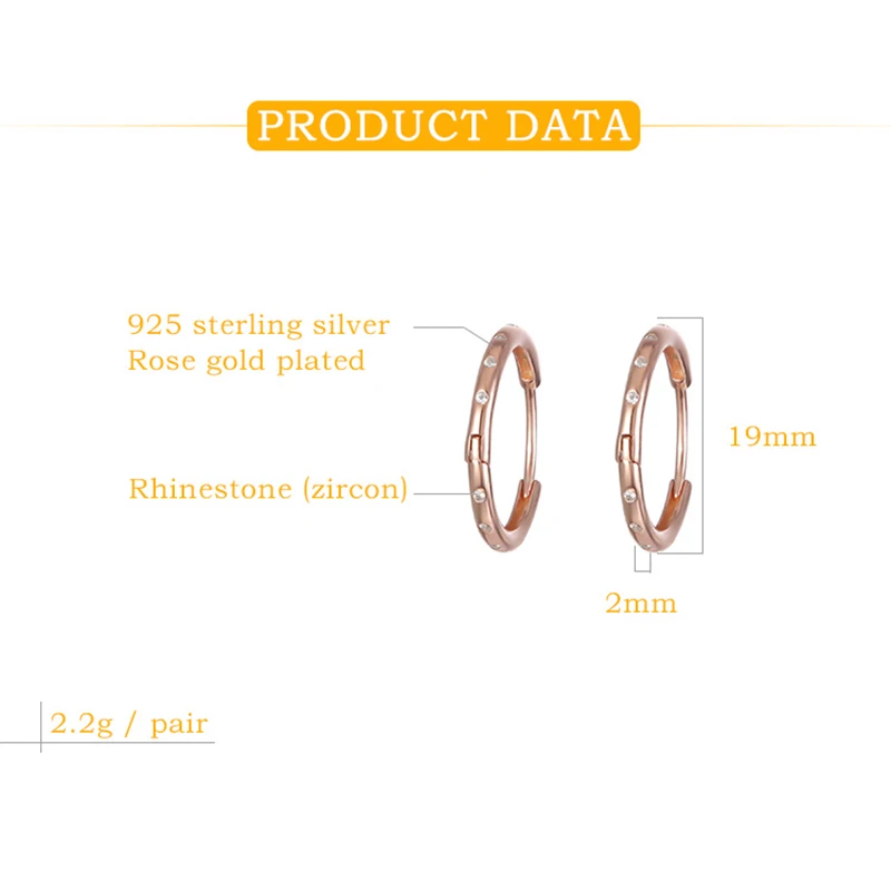 925 Sterling Silver Round Plated Rose Gold Earrings Small Rings Women\'s CZ Zircon Hoop Shiny Earrings Fashion New Ear Ring Congo