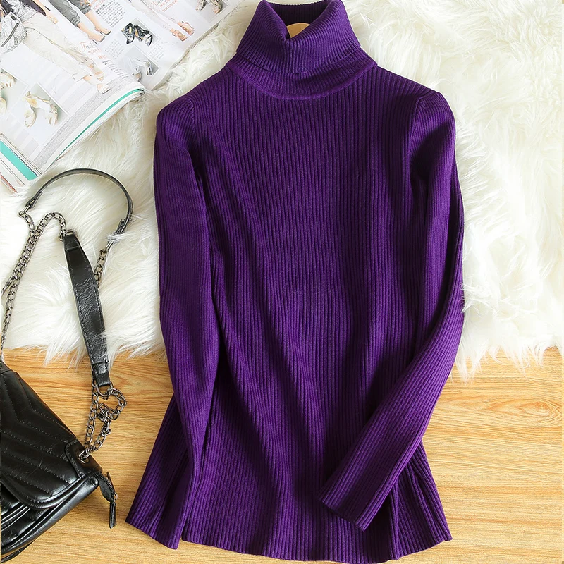Women Pullover Cashmere Wool Sweater 2020 New Turtleneck Elasticity Sweater Female Warm Soft Basic Jumper Solid Slim Pull Femme