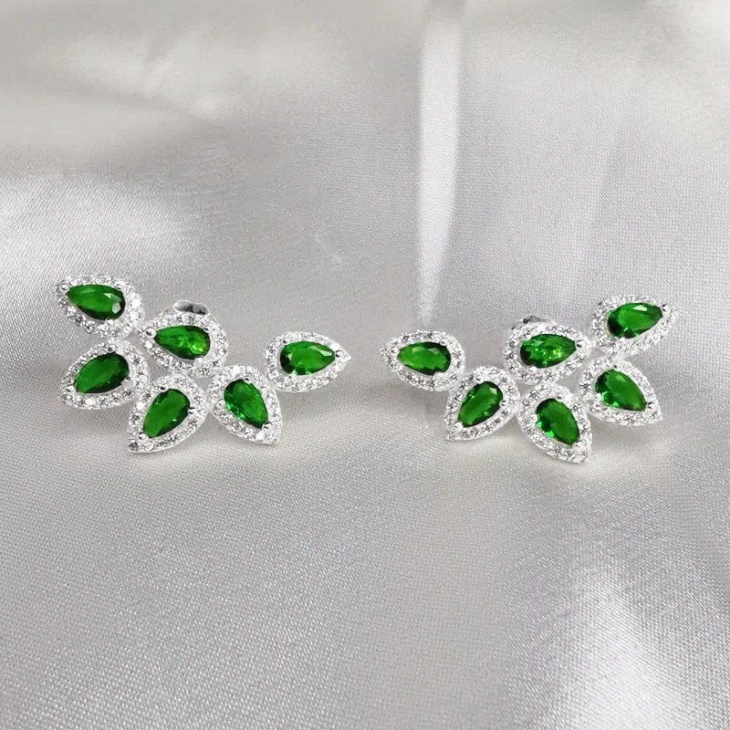 Luxury Green/Light Pink Zircon 925 Sterling Silver Big Stud Earrings for Women Wedding Party Fine Jewelry Accessories YEA010