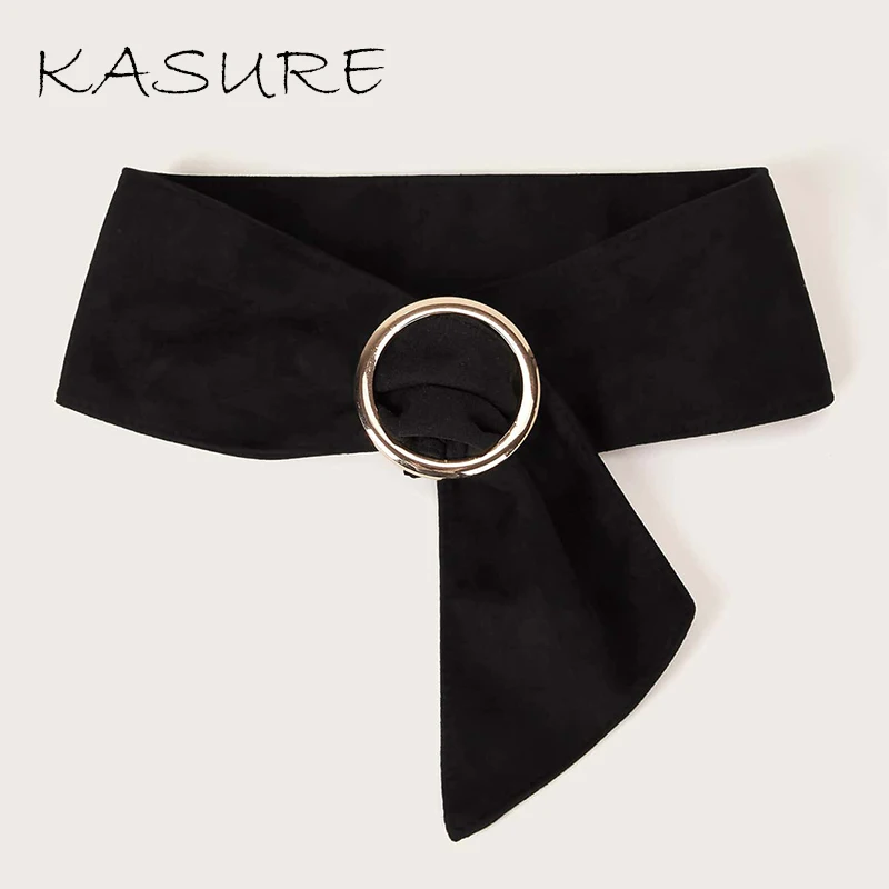 Kasure Women Wide Waist Belt Fashion Female Suede Metal Round Buckle Belts For Women Design Casual Wear Dress Decoration All-mat