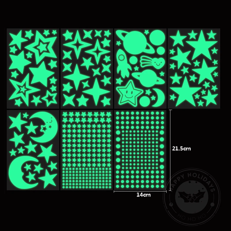 Pegatina de pared luminosa 3D para habitación de niños, pegatinas fluorescentes de estrellas y puntos, decoración del hogar que brillan en la
